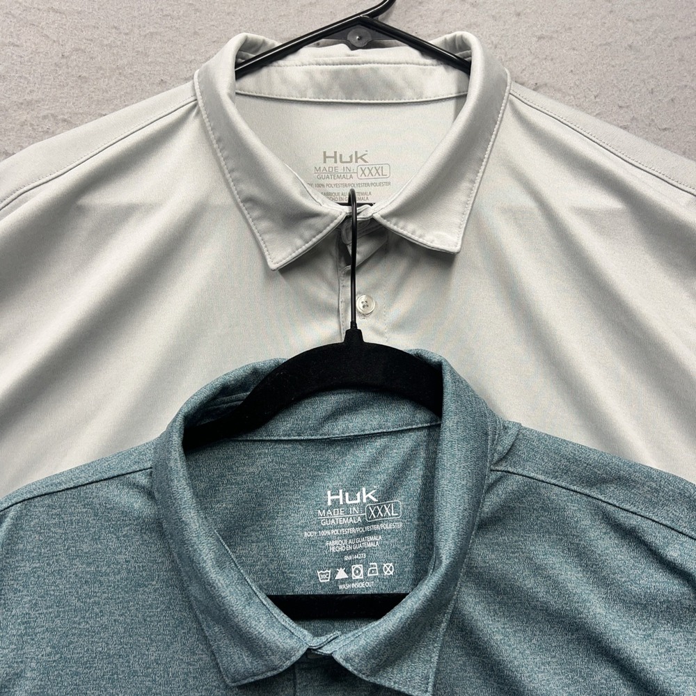 Huk Polo Shirt 2 Lot XXXL Heather Blue Solid Gray Performance Fishing Golf